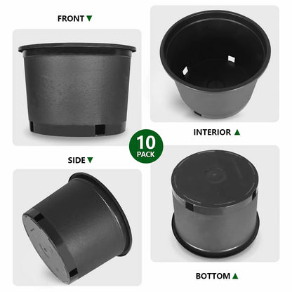 10PC Black Plastic Multi-Size Injection Mold Trade Gal Modern Plant Pots, Premium Weatherproof Outdoor-Planting Root Nursery Pots with Garden Accessories for Specialty Garden Tools