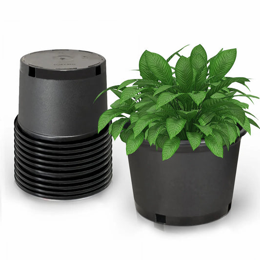 10PC Black Plastic Multi-Size Injection Mold Trade Gal Modern Plant Pots, Premium Weatherproof Outdoor-Planting Root Nursery Pots with Garden Accessories for Specialty Garden Tools