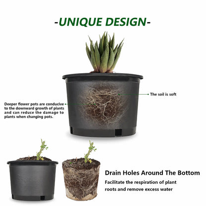 10PC Black Plastic Multi-Size Injection Mold Trade Gal Modern Plant Pots, Premium Weatherproof Outdoor-Planting Root Nursery Pots with Garden Accessories for Specialty Garden Tools