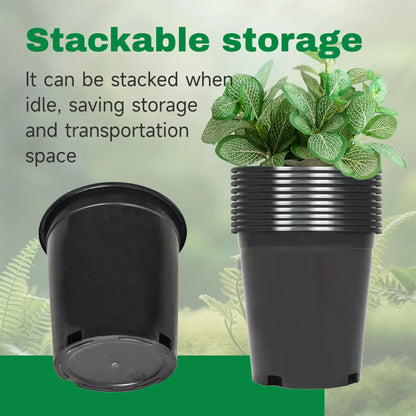 10PC Black Plastic Multi-Size Injection Mold Trade Gal Modern Plant Pots, Premium Weatherproof Outdoor-Planting Root Nursery Pots with Garden Accessories for Specialty Garden Tools